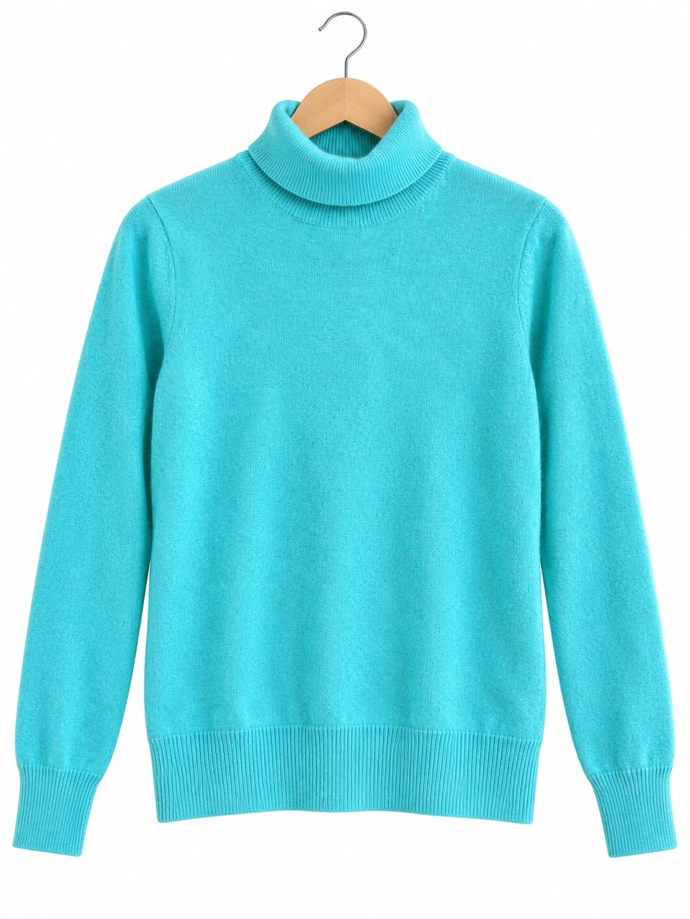 Lands’ End Women’s M 100% Cashmere Teal Turtleneck Sweate